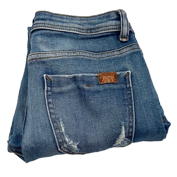 Zara Ankle Zip Jeans Womens Blue Distressed Ripped Stretch Denim Size 4 - Picture 3 of 11